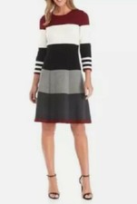 Jessica H Color Block Knit Sweater Dress Long Sleeves Womens Size M