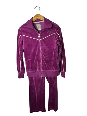 vintage NIKE SPORTSWEAR VELOUR Suit purple large 12-14 womens jacket pants  set