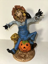 Vintage 1972 Byron Molds Ceramic Halloween Scarecrow  Pumpkin Statue Painted
