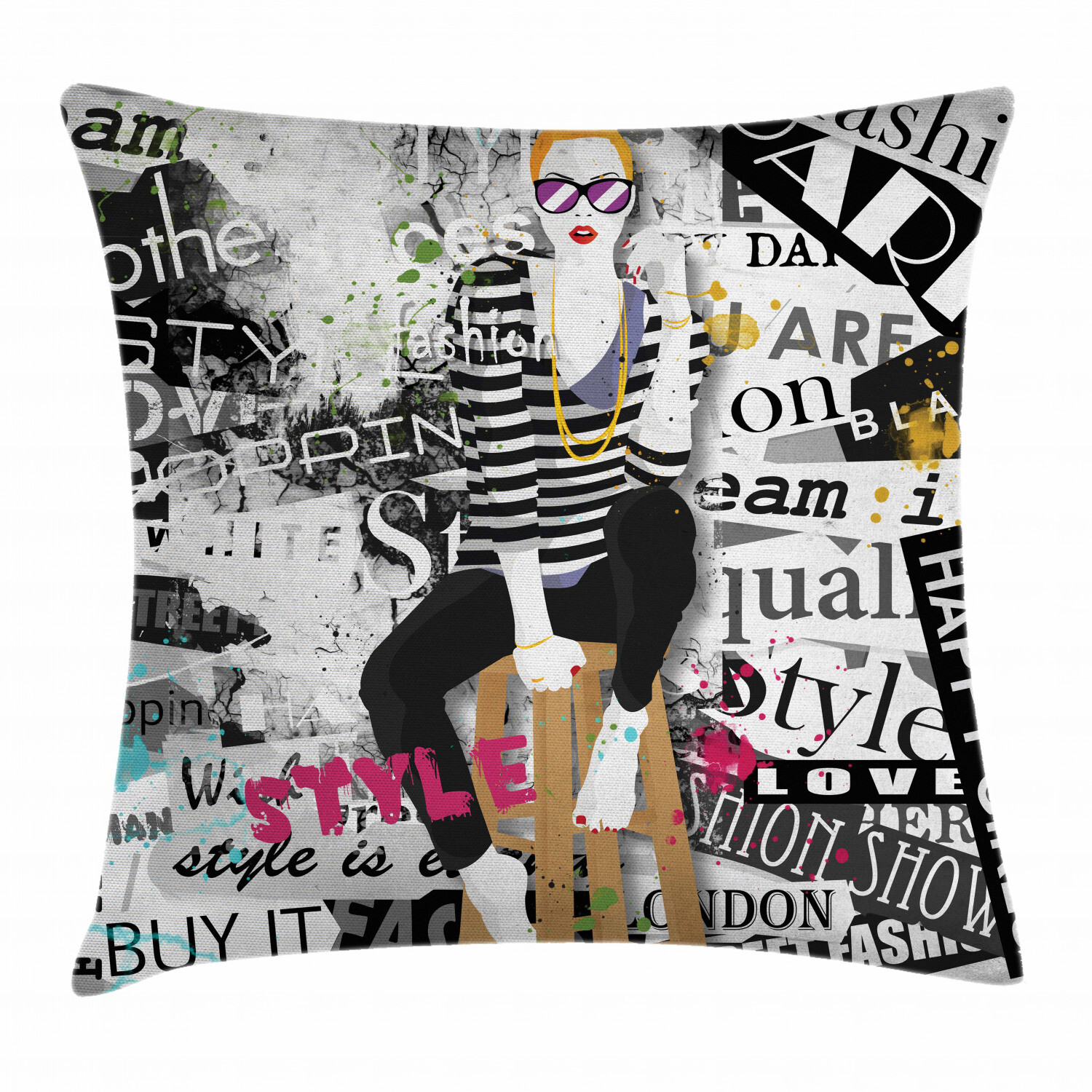 Elegant Grunge Girl Square Throw Pillow Cover 16 Inch Fashion Cushion Case