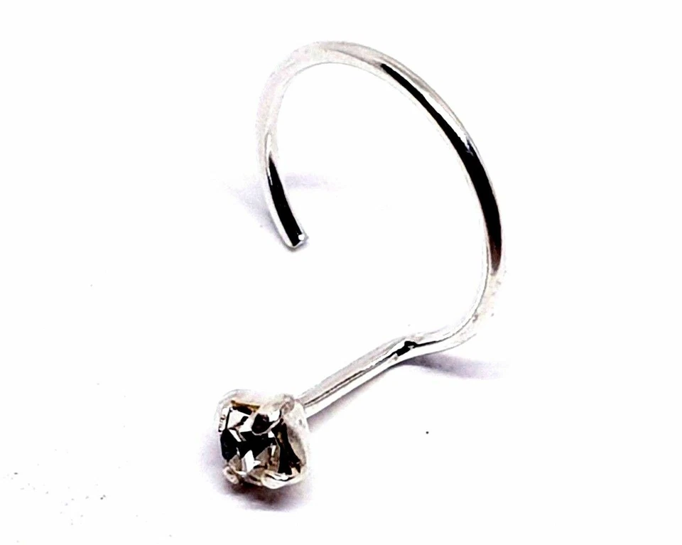 Naso Stud 2mm Claw Set Square Clear Cz 22g (0,6mm) Sterling Silver Screw Curl - Immagine 2 di 4