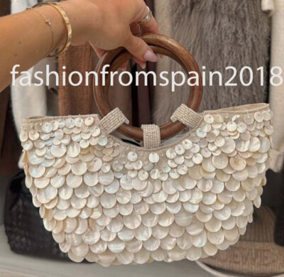 ZARA NEW WOMAN FAUX MOTHER-OF-PEARL APPLIQUÉ BAG PEARL GREY
