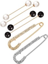 6 Pieces Women Brooch Pins Sweater Shawl Cardigan Collar Clips Retro Pearl Cr...