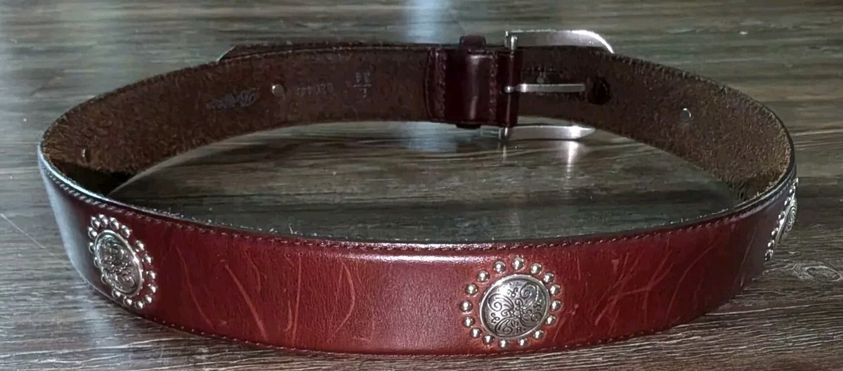 Brighton B20448 brown leather silver buckle concho belt 