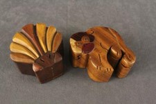 Vintage 2PC Lot Hand Crafted WOOD Toys Puzzles Scallop Shell  Monkey