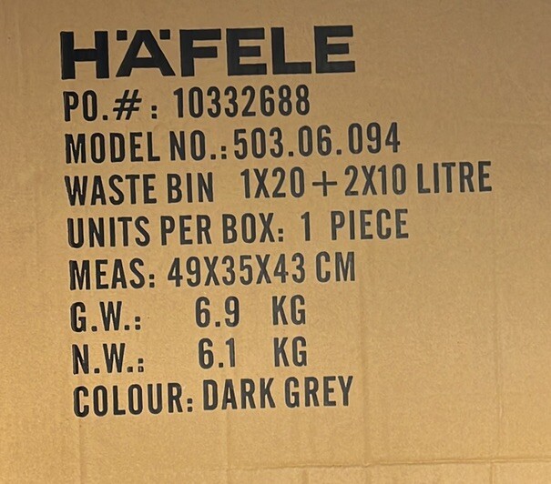 Hafele Pull Out Waste Bins 40 Litres2x10l & 1x20l new in sealed box eBay