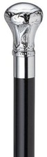 Men's Exquisite Silver Chrome Regal Knob Handle on Black Wood Shaft Walking Cane