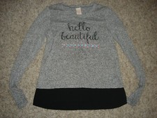 EUC Faded Glory lightweight gray sweatshirt girl's XL 14/16 "Hello Beautiful"