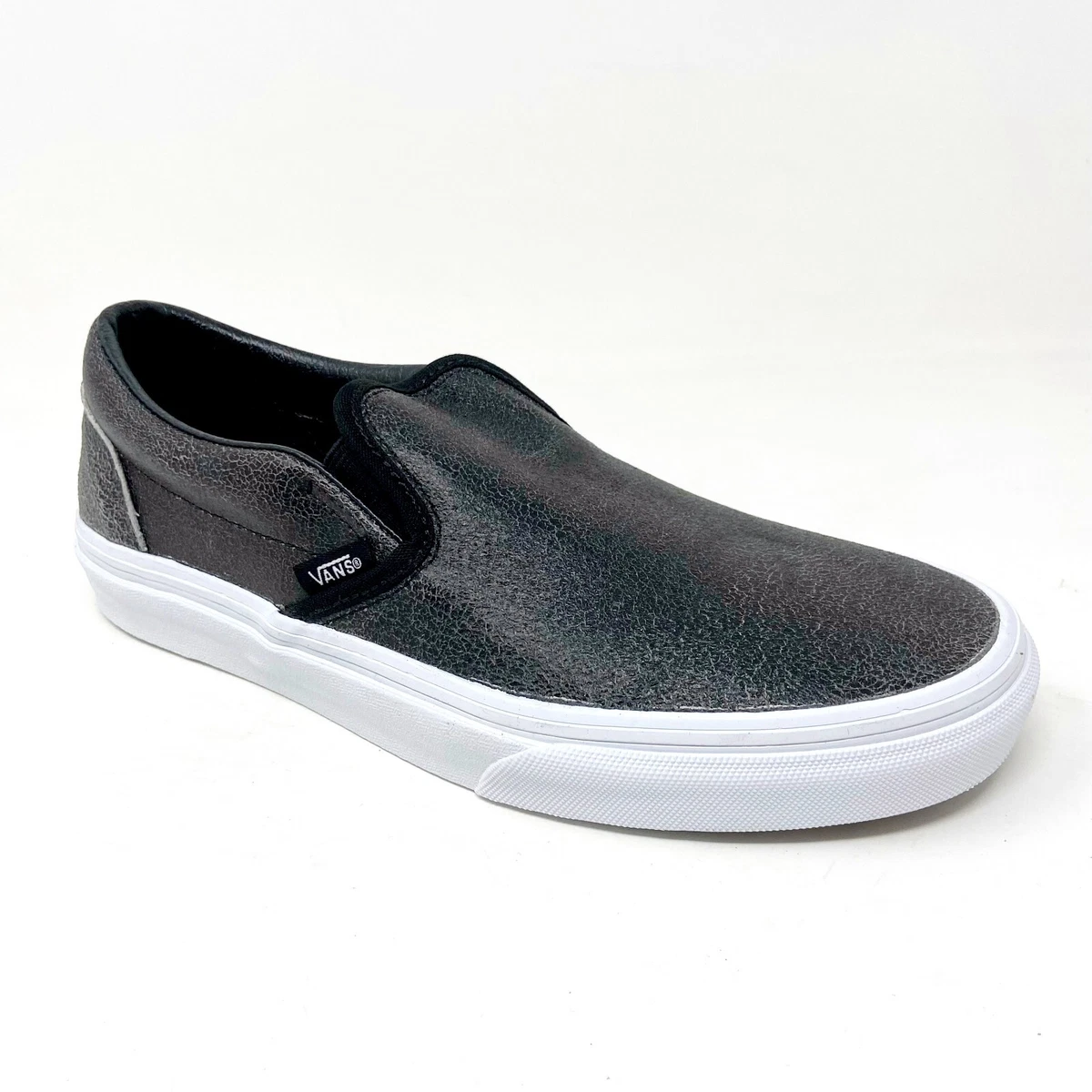 Vans Classic Slip (Cracked Leather) Black White Womens Casual Shoes | eBay