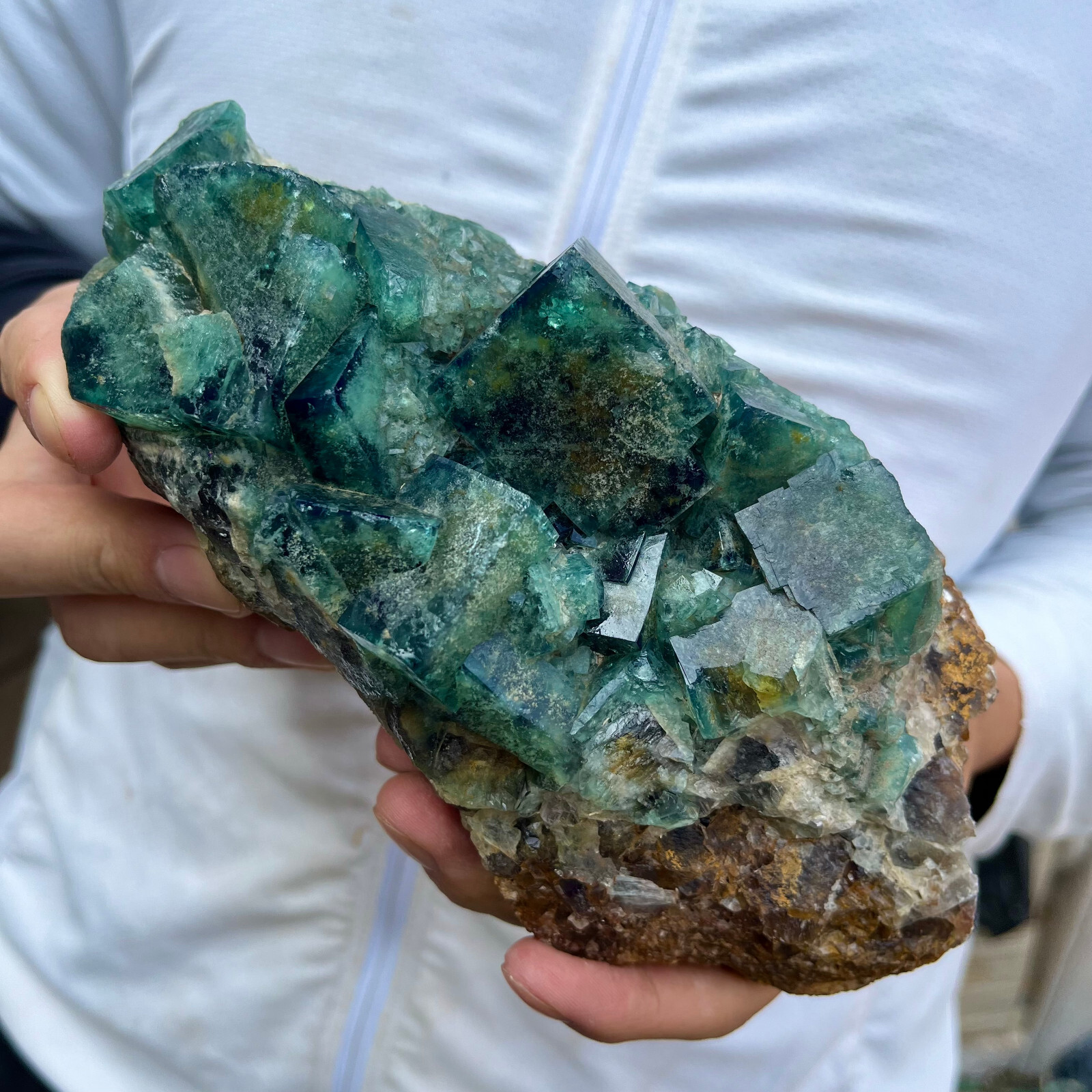 3.5LB Natural Green Fluorite Cube Quartz Crystal Cluster Mineral Specimen