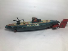 Vintage 1955 Tin Lithograph Marusan Submarine SSN 25, SAN Japan, Wind-up Toy,