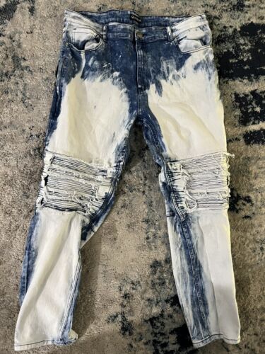 GS-115 Denim Men’s Jeans Size 40 Acid Wash Bleached Distressed Jeans