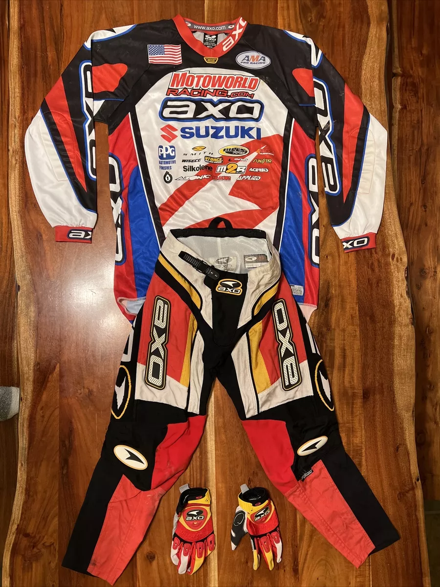 Vintage AXO Suzuki signed Justin Buckelew Motocross Gear -jersey, pants,  gloves