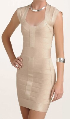 French Connection Champagne Pink Bandage Bodycon Mini Dress Size US 8