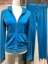 Juicy Couture Velour Zip Up Hoodie Straight Leg Low Rise Pants 34 x 34 Tracksuit