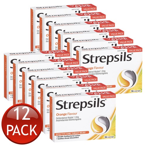 12 x Strepsils Orange Flavour 36 Lozenges Soothes Sore Throat Relief Treatment - Picture 1 of 12