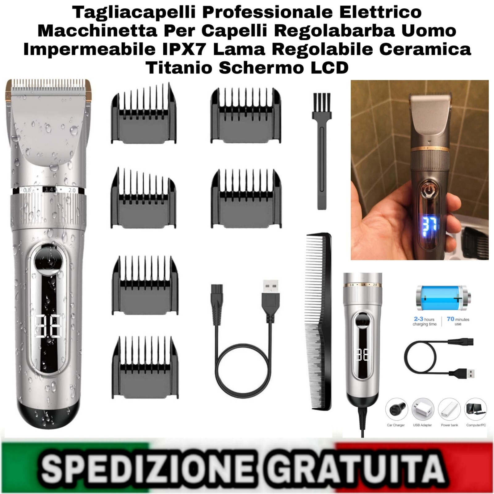 Tagliacapelli Elettrico per Uomo - Rasoio Professionale Wireless