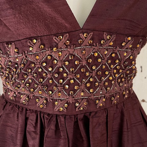 The Original Milly New York Size 2 Woman's Silk Brown Beaded Halter Formal Dress - Picture 4 of 12