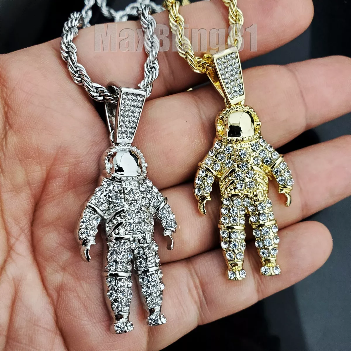 Gold Plated Alloy Iced Astronaut Pendant 24