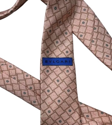 BVLGARI The Seven Fold Tie Pink 箱あり未開封 BVLGARI 7fold Men's 100% Silk Necktie LUXURY Tie Pink Geometric W