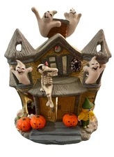 Partylite 8” Halloween Haunted House Ghost Tea light Candle Holder P7311 w/ Box