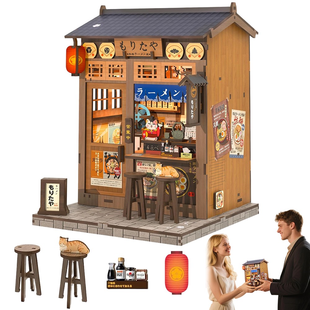 Japanisches Miniatur Ramen Shop Book Nook Kit Holz DIY Modell mit LED Licht
