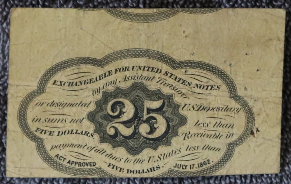 Jefferson 25c (25 Cent) Fractional Currency - 1st Issue (1862-1863) - Image 2 of 2