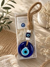 Handmade Turkish Nazar Evil Eye Glass Wall Hanging 2  Protection Charm w/ Box