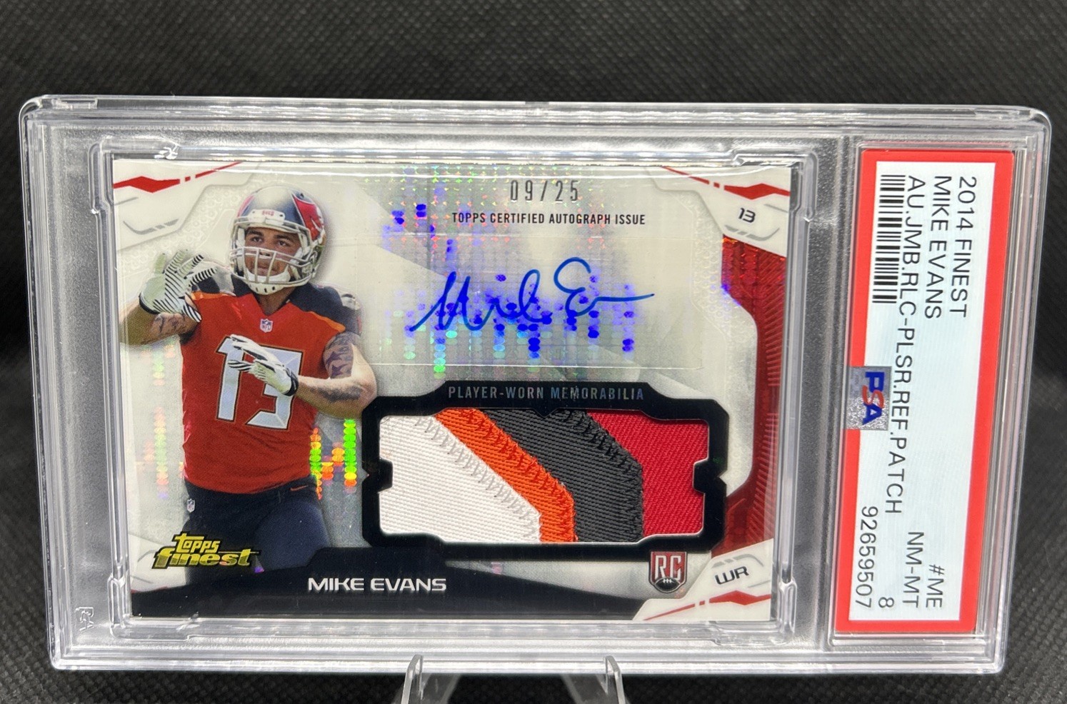 Mike Evans 2014 Topps Finest Jumbo Relic Pulsar Refractor Auto /25 RC PSA 8 #ME view 1