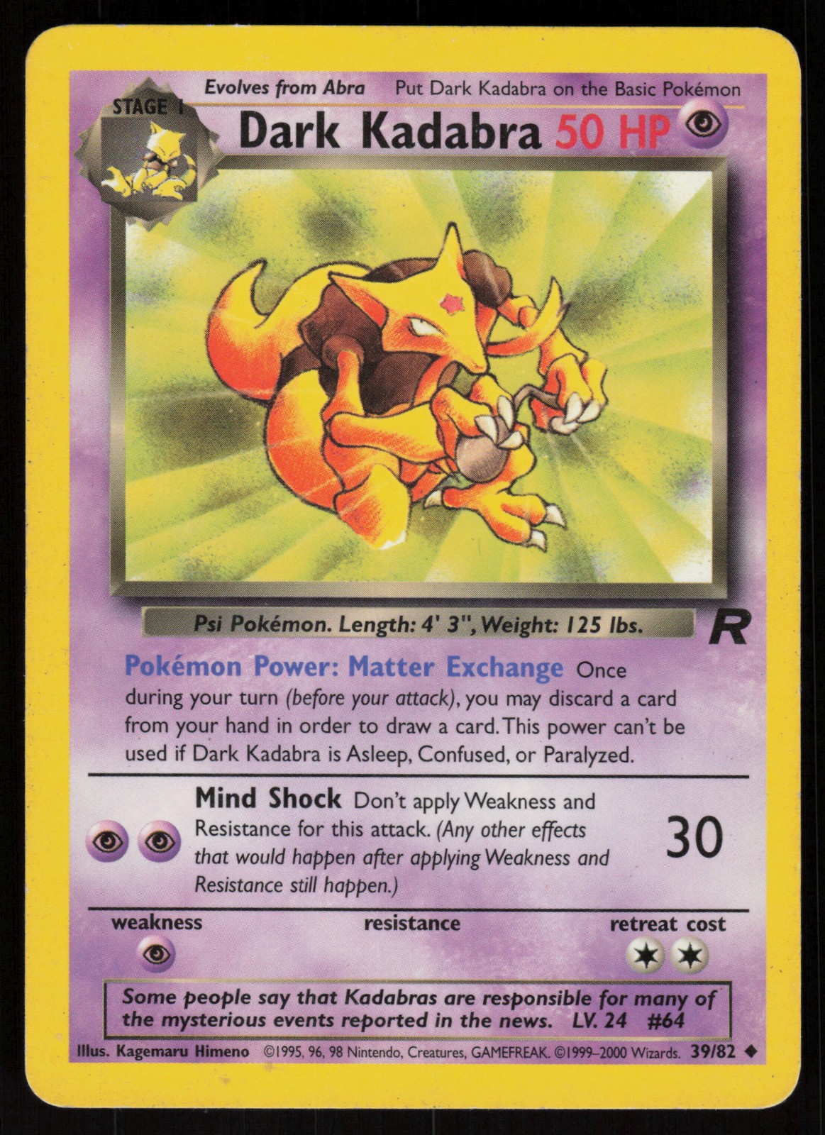 Pokemon Dark Kadabra Uncommon Unlimited Team Rocket 39/82 NM
