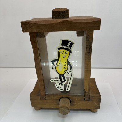 Mr. Peanut Planters Nuts DISPENSER wooden vintage with top, CupAnd