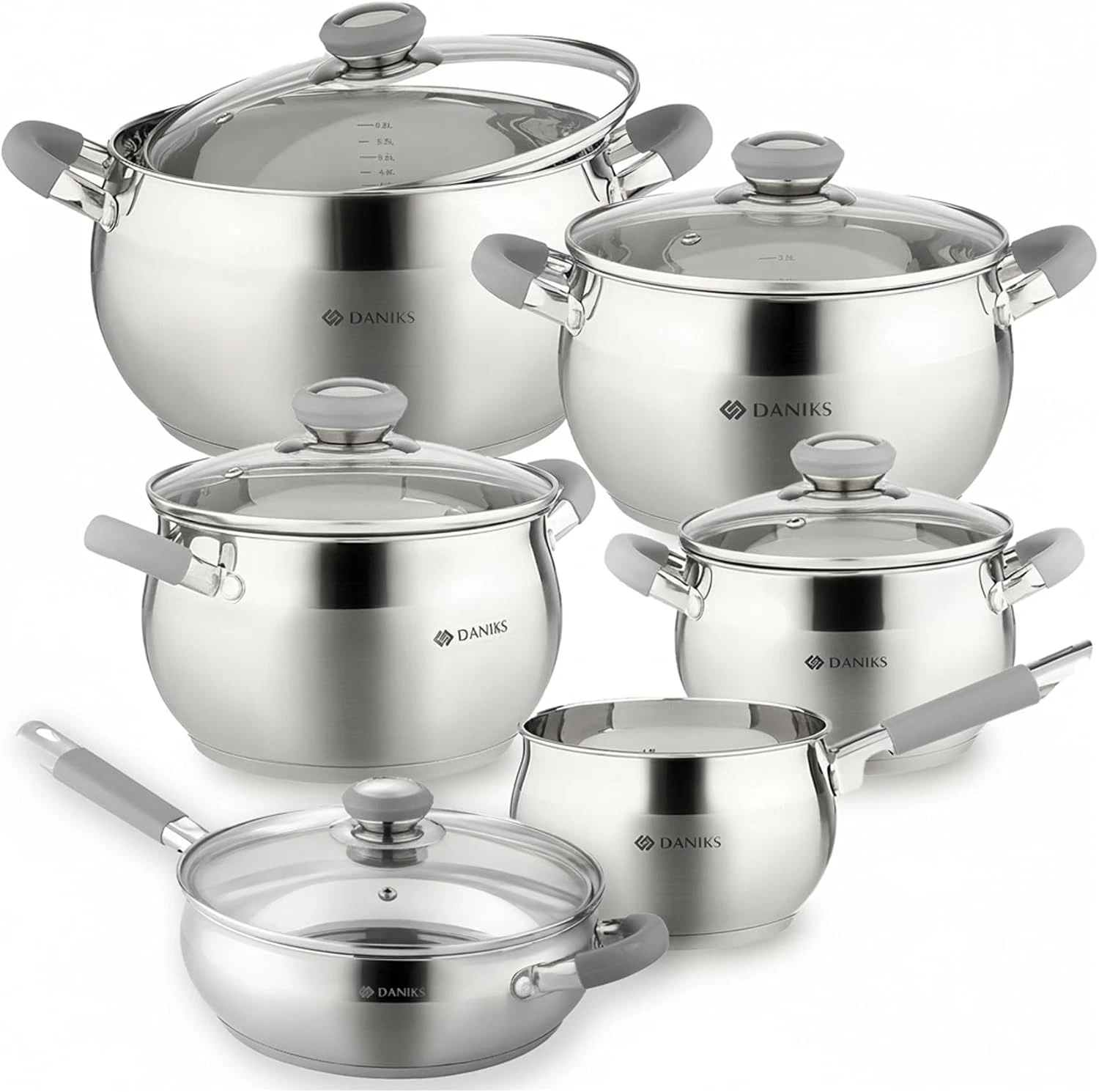 11-Piece Stainless Steel Cookware Set with Glass Lids, Induction Safe