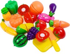 16 Pack Play Kitchen Plastic Cutting Fruits Vegetables Set for Kids Pretend Play