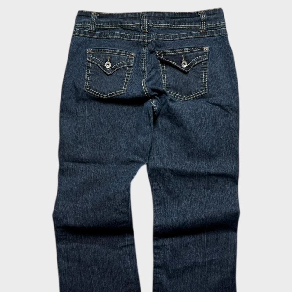 Pantalones de mezclilla Angels USA para mujer azul marino Y2K bordados calce holgado vintage talla 32x25 Foto 3 de 4