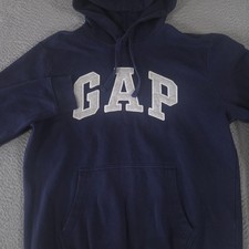 Gap Hoodie Mens Medium Navy Blue Logo PO Cotton Blend Fleece Pullover Pocket