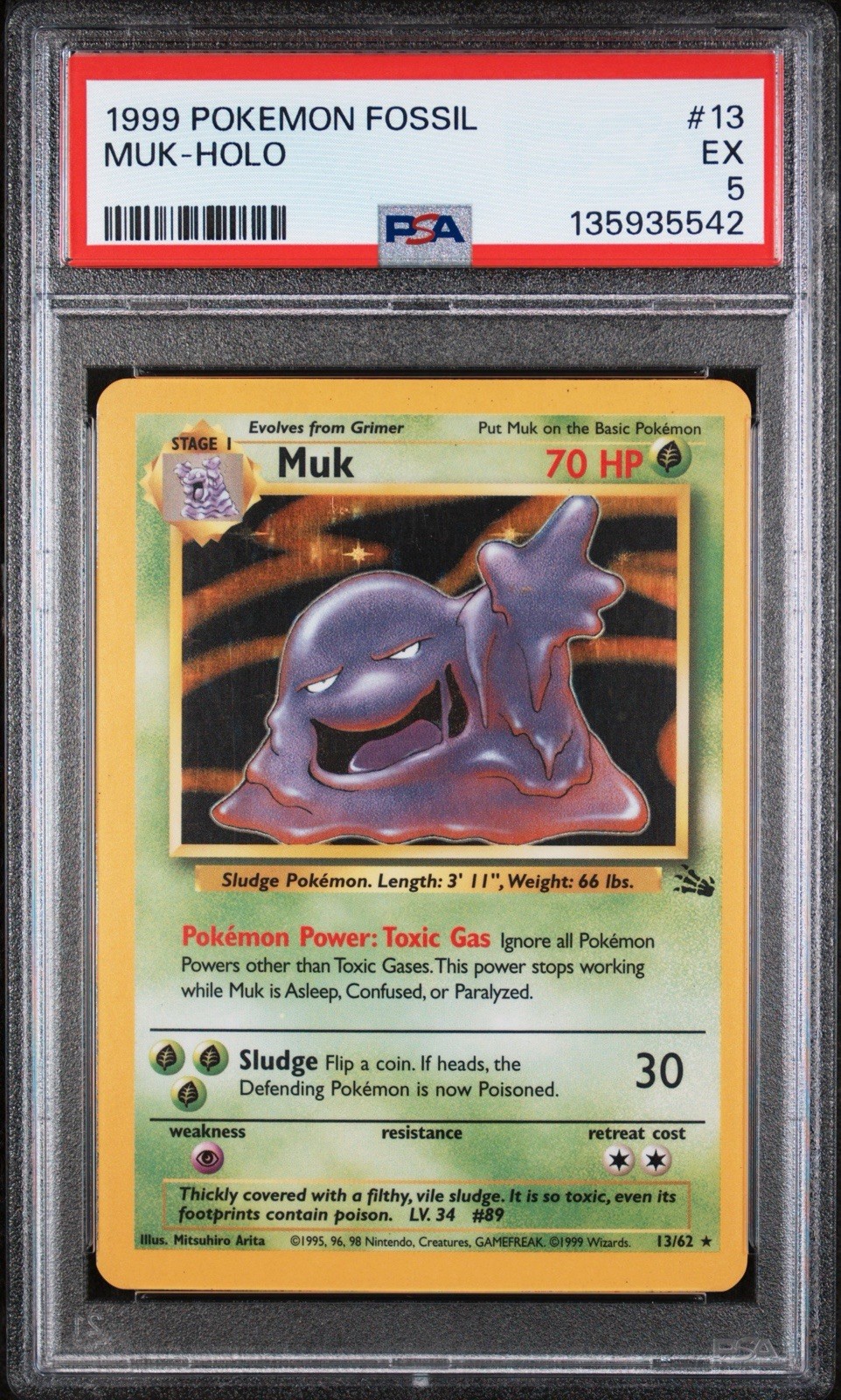 1999 POKEMON FOSSIL #13 MUK-HOLO PSA EX 5