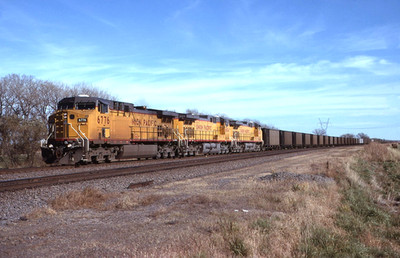 Original Slide: Union Pacific AC4400CW 6776 + 3 Coal Train Action at Maxwell, NE