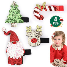 4 PCS Christmas Hair Clips, Glitter Xmas Hair, Girls Sparkly Cute Hair Accessori