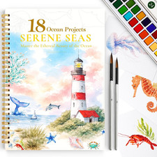 Watercolor Workbook for Beginners,18 Serene Seas Sceneries Water Coloring Book,R