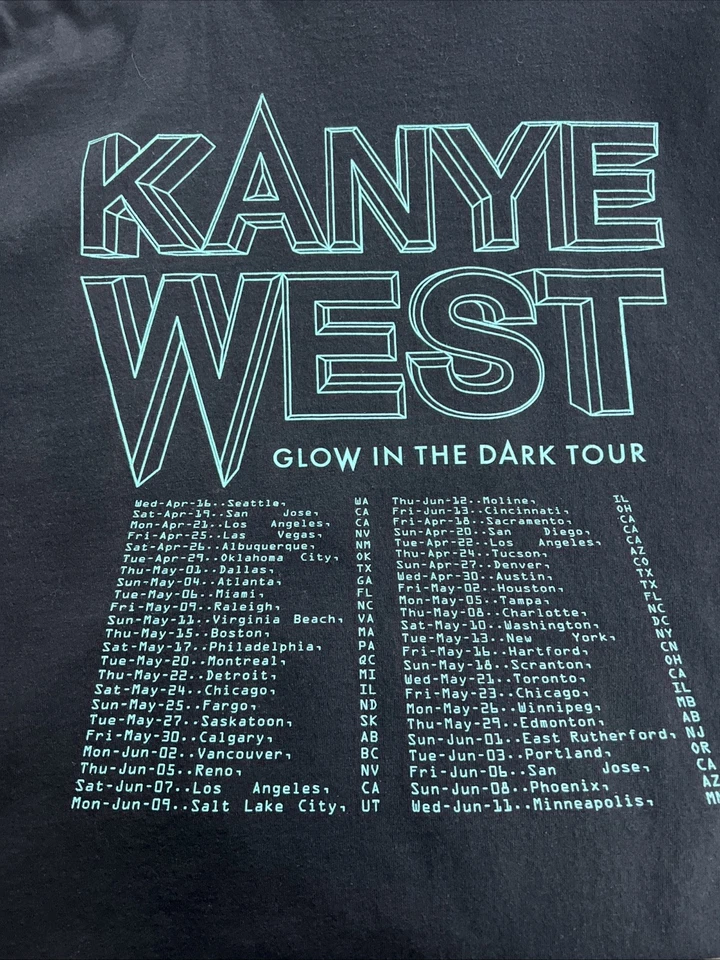 2008 Kanye West “Glow in the Dark” Rap Tour Tee Shirt Sz. 2XL Black Yeezy Chi - Image 2 of 3
