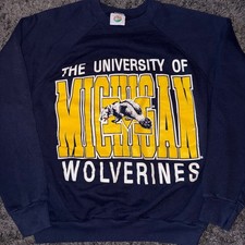 Vintage 90s University of Michigan Wolverines Navy Blue Crewneck Sweatshirt XXL