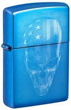 Genuine Brand New ZIPPO Lighter STARS & STRIPES SKULL Blue Mirror Chrome Case