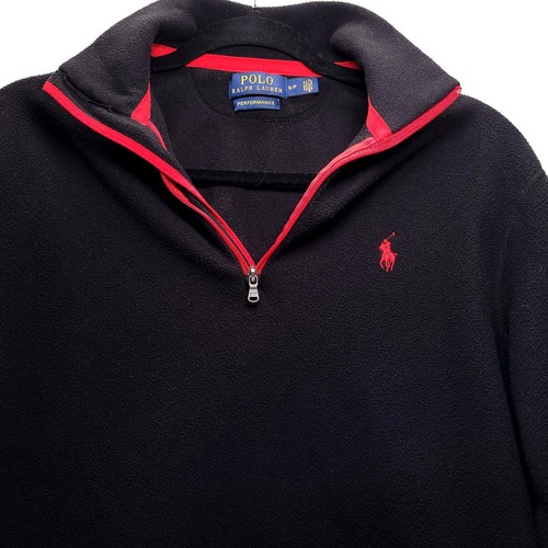 Polo Ralph Lauren Performance Black 1/4 Zip Pullover Fleece Mens Small Red Trim - Picture 5 of 12