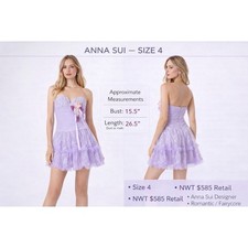 Anna Sui Strapless Lavender Ruffle Mini Dress Fairycore Sz 4