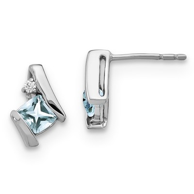 Sterling Silber Aquamarin & Diamant Knopf Ohrstecker Geschenk für Mutter