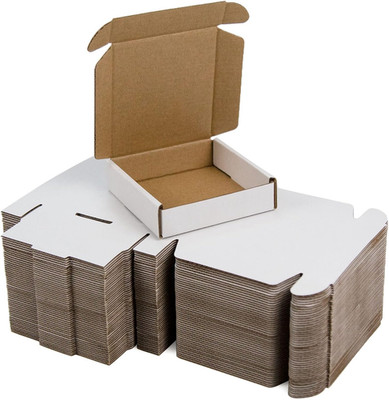 50 Pack 4X4X1 Inches Small Shipping Boxes, White Corrugated Cardboard Boxes, Mov