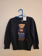NWT Ralph Lauren Polo Bear USA FLAG KIDS BOYS SWEATER NAVY BLUE SZ 4