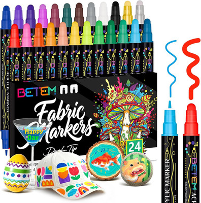 24 Colors Dual Tip Acrylic Paint Markers Fabric Decorating Kits Water Based NEW