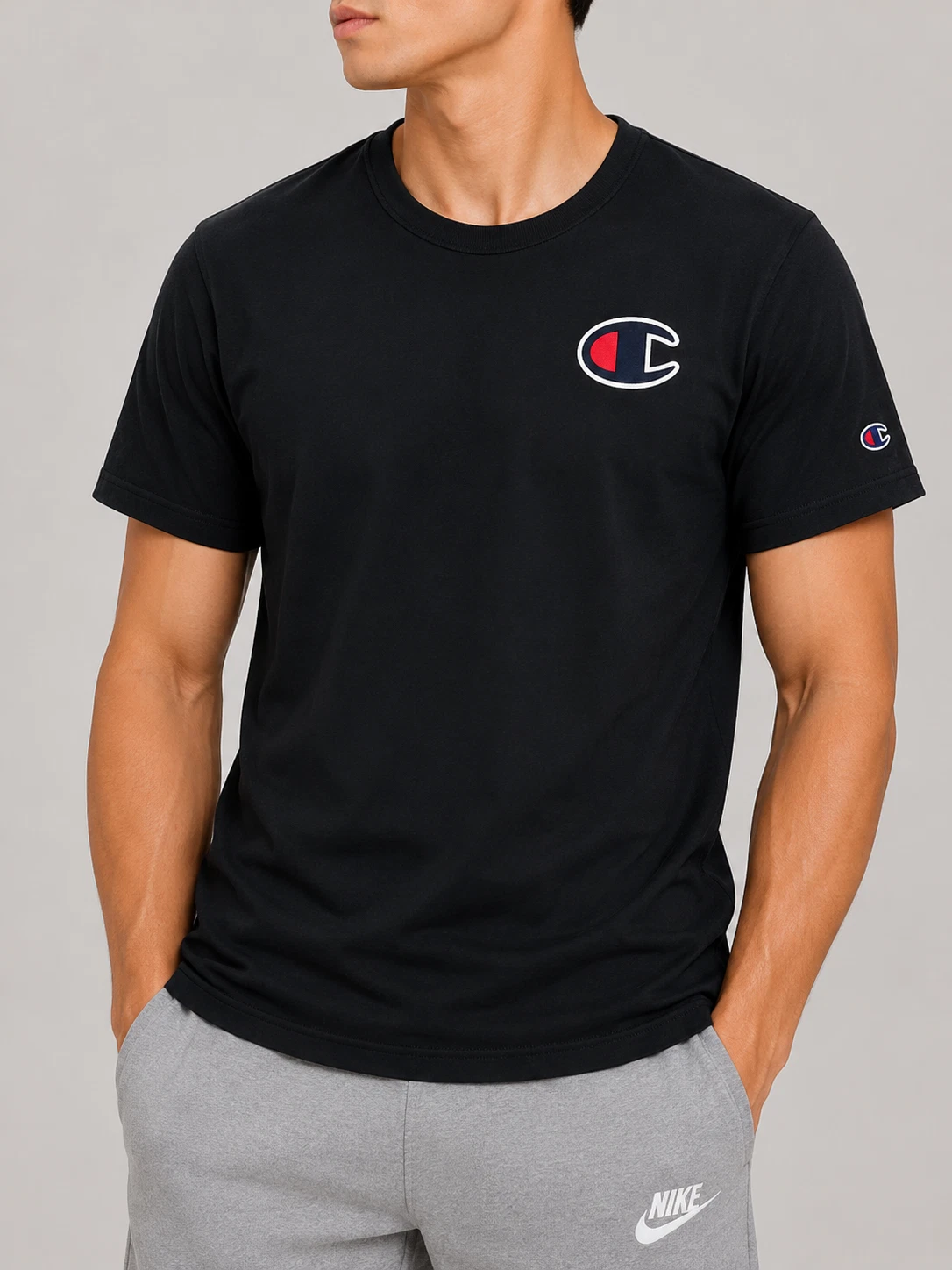 Champion Black Cotton Crewneck T-Shirt Small Short Sleeve Logo MPN 21145