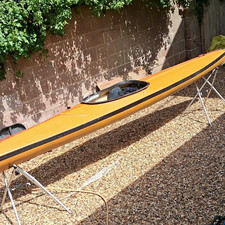Single Seat Non-Inflatable Kayak, Orange with Black Cockpit Opening